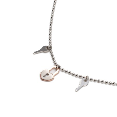 Herzschloss Armband – mit zwei Schlüsseln & Kugelkette