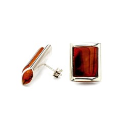 Rechteckige Ohrstecker mit Bernstein in Silberfassung