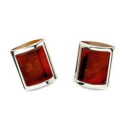 Rechteckige Ohrstecker mit Bernstein in Silberfassung