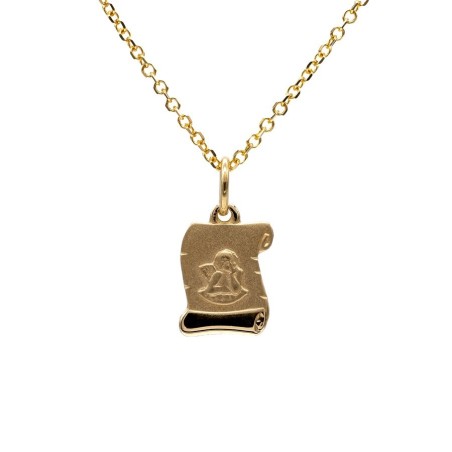 Schutzengelkette aus echtem Gold auf Schriftrollen-Form.