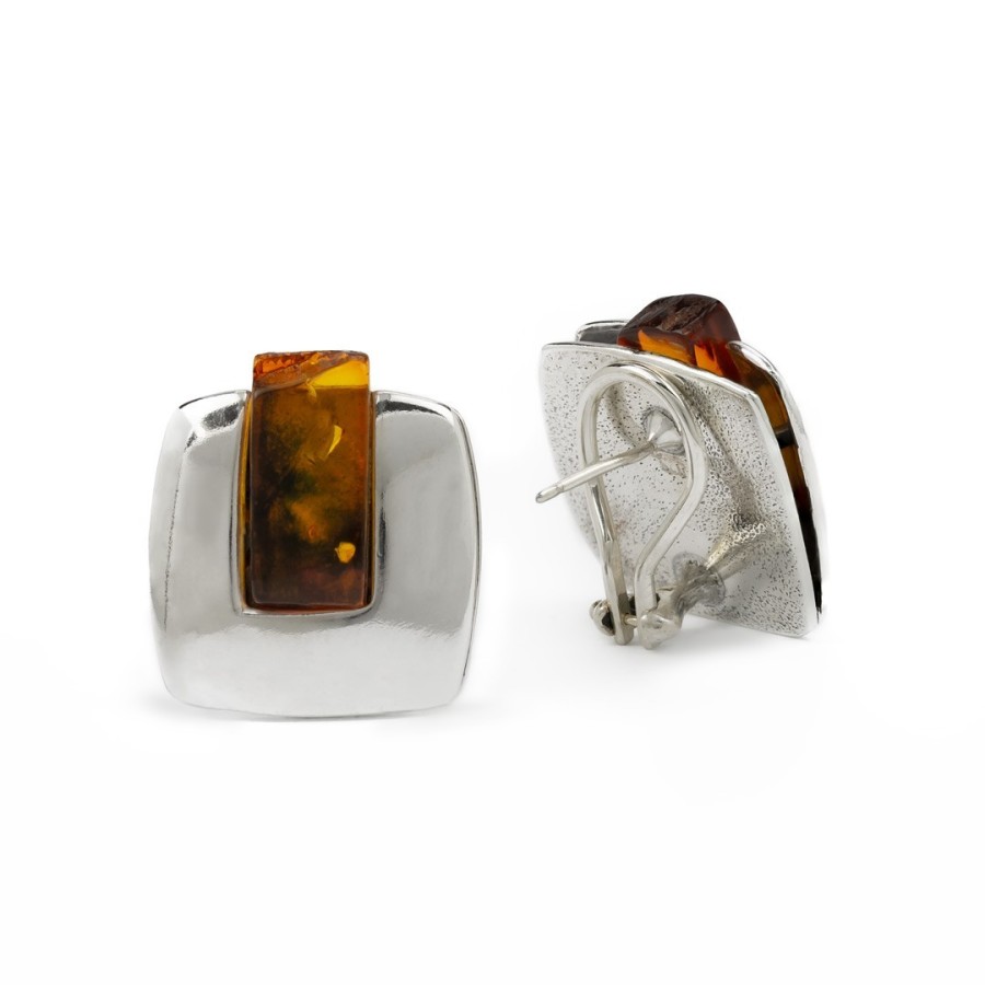 Handgefertigte Bernstein-Ohrringe | Einzigartige Clips in Silber