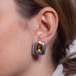 Handgefertigte Bernstein-Ohrringe | Einzigartige Clips in Silber
