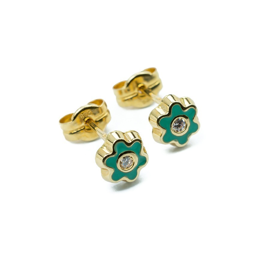 Kinderohrstecker Grüne🍀 Blumen mit Zirkonia. 585 Gold. Greif zu!