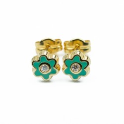 Kinderohrstecker Grüne🍀 Blumen mit Zirkonia. 585 Gold. Greif zu!