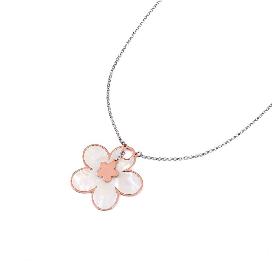 Halskette mit Perlmutt-Blume & rosévergoldetem Detail
