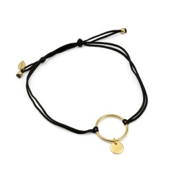 Textilarmband mit vergoldetem Ring & Plättchen – Filigraner Stil