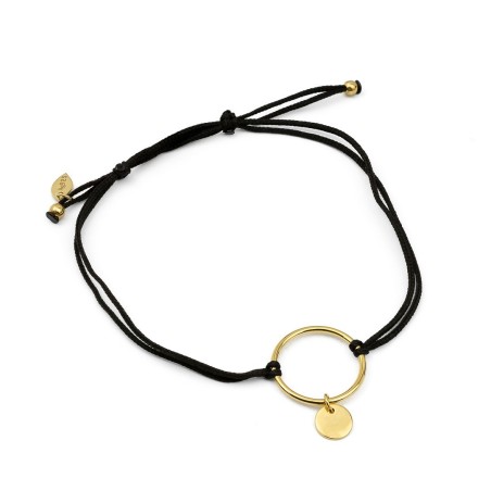 Textilarmband mit vergoldetem Ring & Plättchen – Filigraner Stil