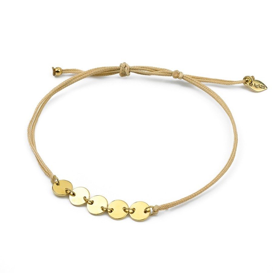 Schnurarmband mit 5 vergoldeten Plättchen – Symbol & Stil