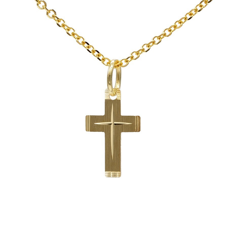 Kreuz Anhänger aus Gold. Perfekt für Erstkommunion und Taufe