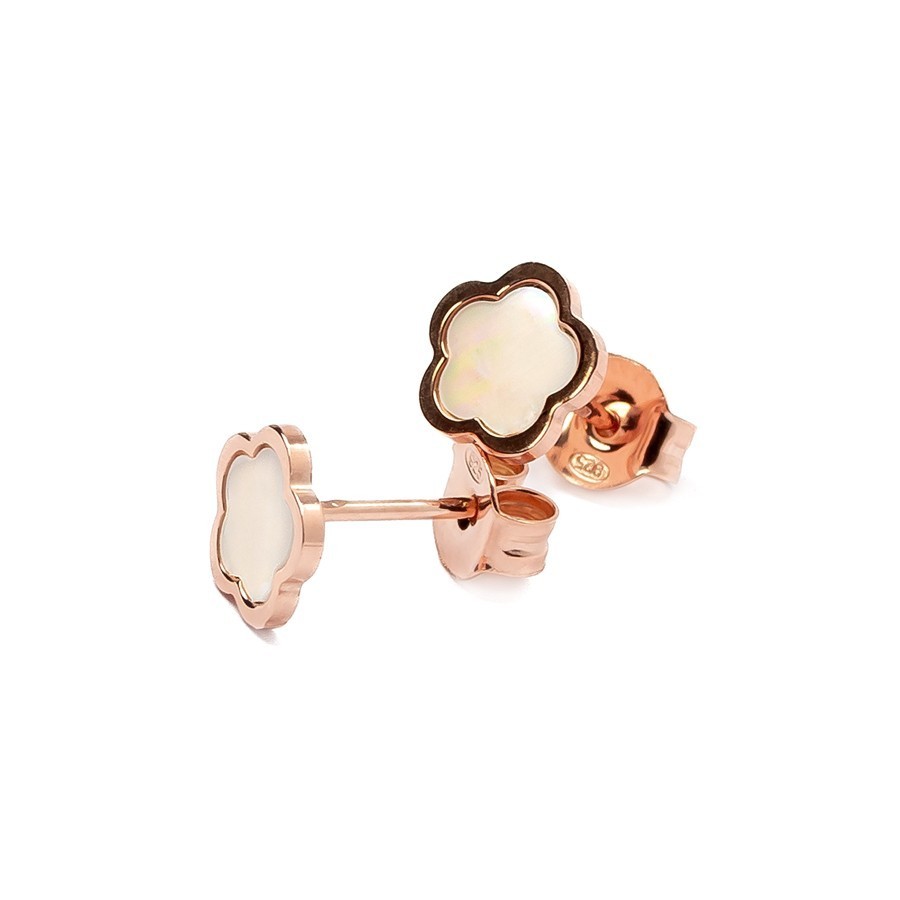 Blumen-Ohrstecker mit Perlmutt & Rosévergoldung