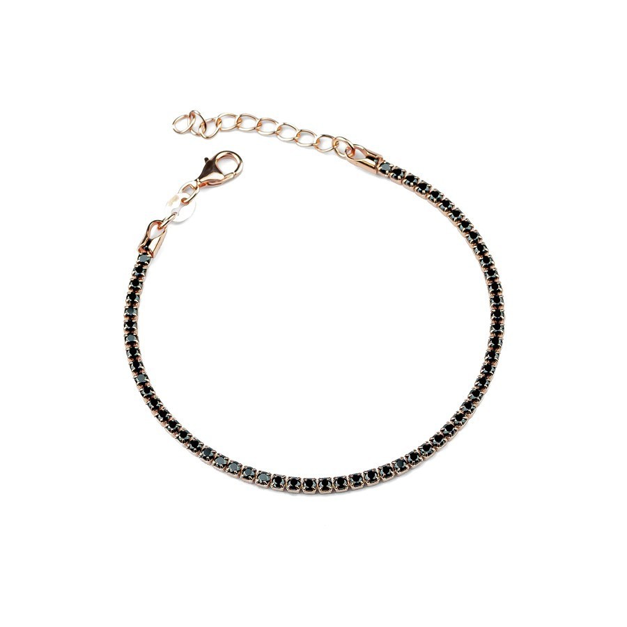 Tennis Armband – Silber, rosé vergoldet, mit schwarzen Zirkonia