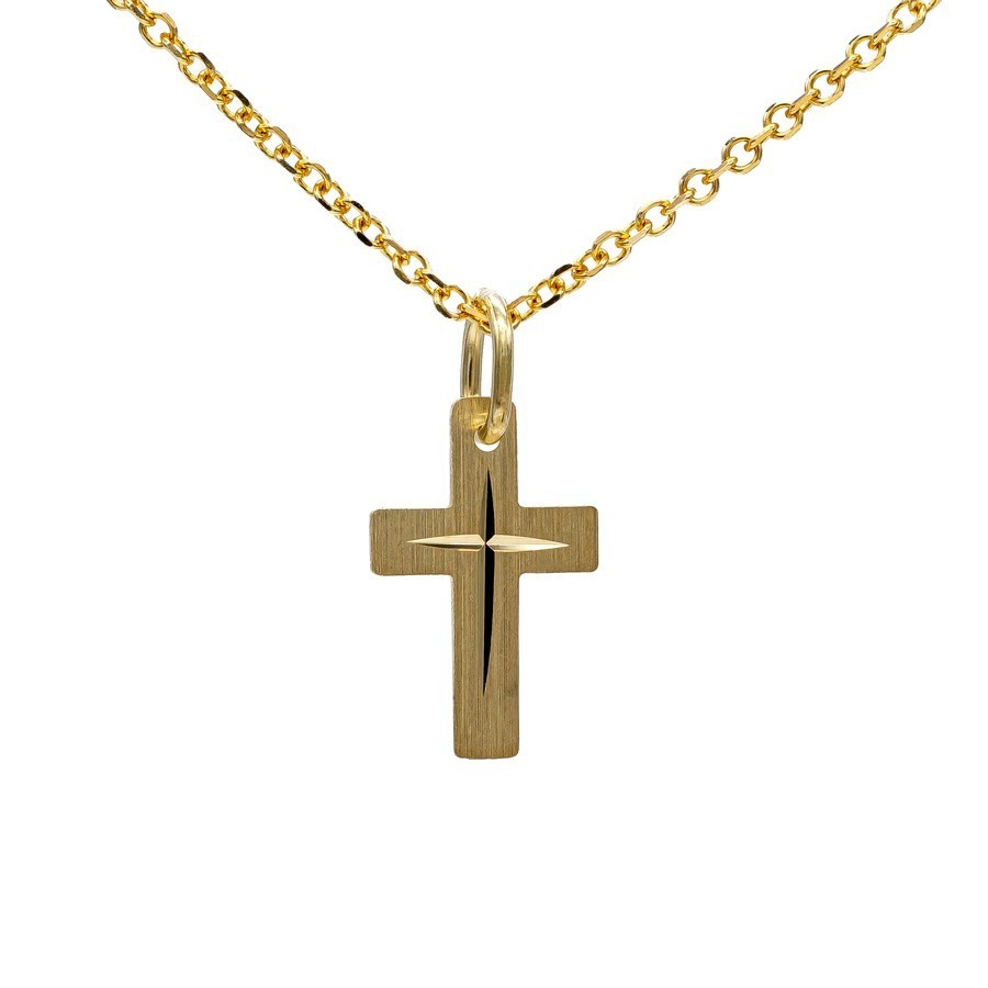 Matter Kreuz Anhänger aus Gold. Perfekt für Erstkommunion und Taufe