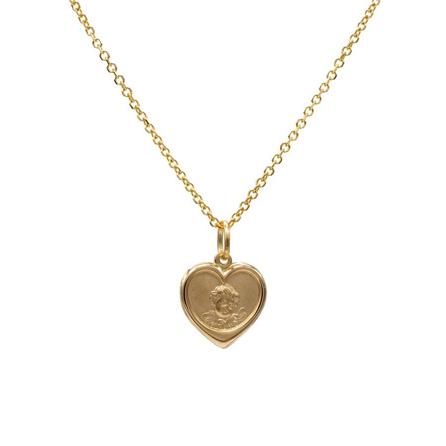 Schutzengelkette aus echtem Gold in Herzform