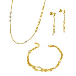 Vergoldetes Schmuck-Set „CHAIN“ – Armband, Kette & Ohrringe