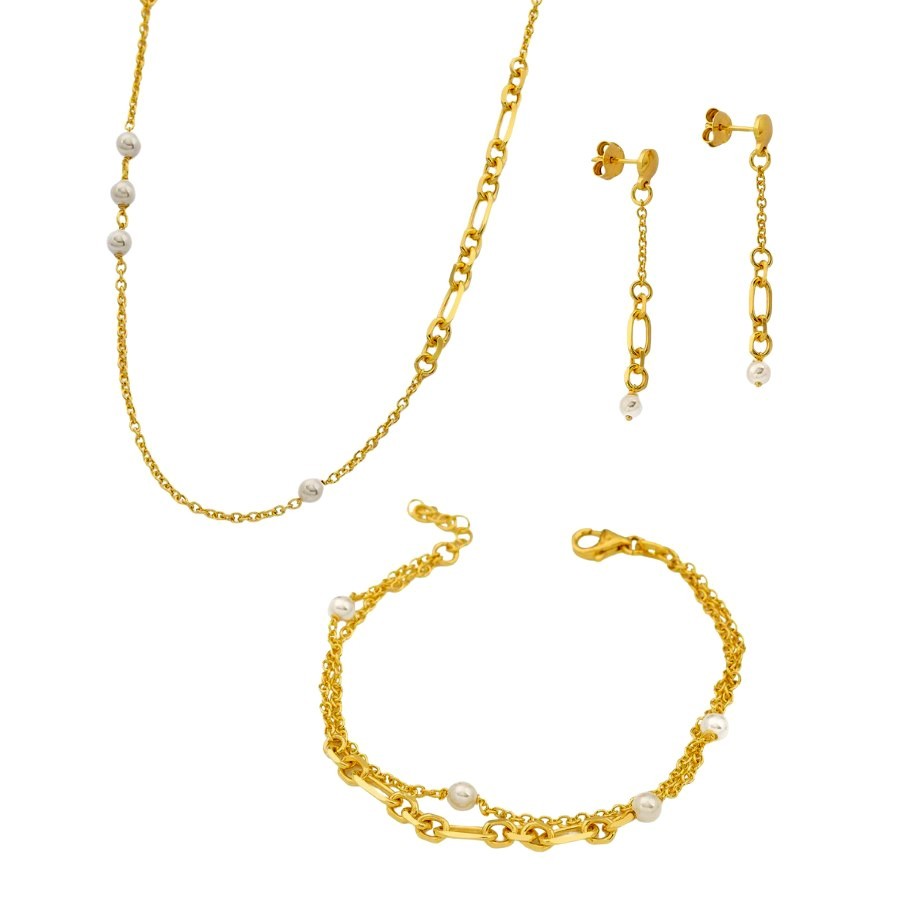 Vergoldetes Schmuck-Set „CHAIN“ – Armband, Kette & Ohrringe