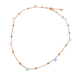 Feine Kette in Roségold mit bunten Farbstein-Anhängern.