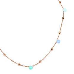 Feine Kette in Roségold mit bunten Farbstein-Anhängern.