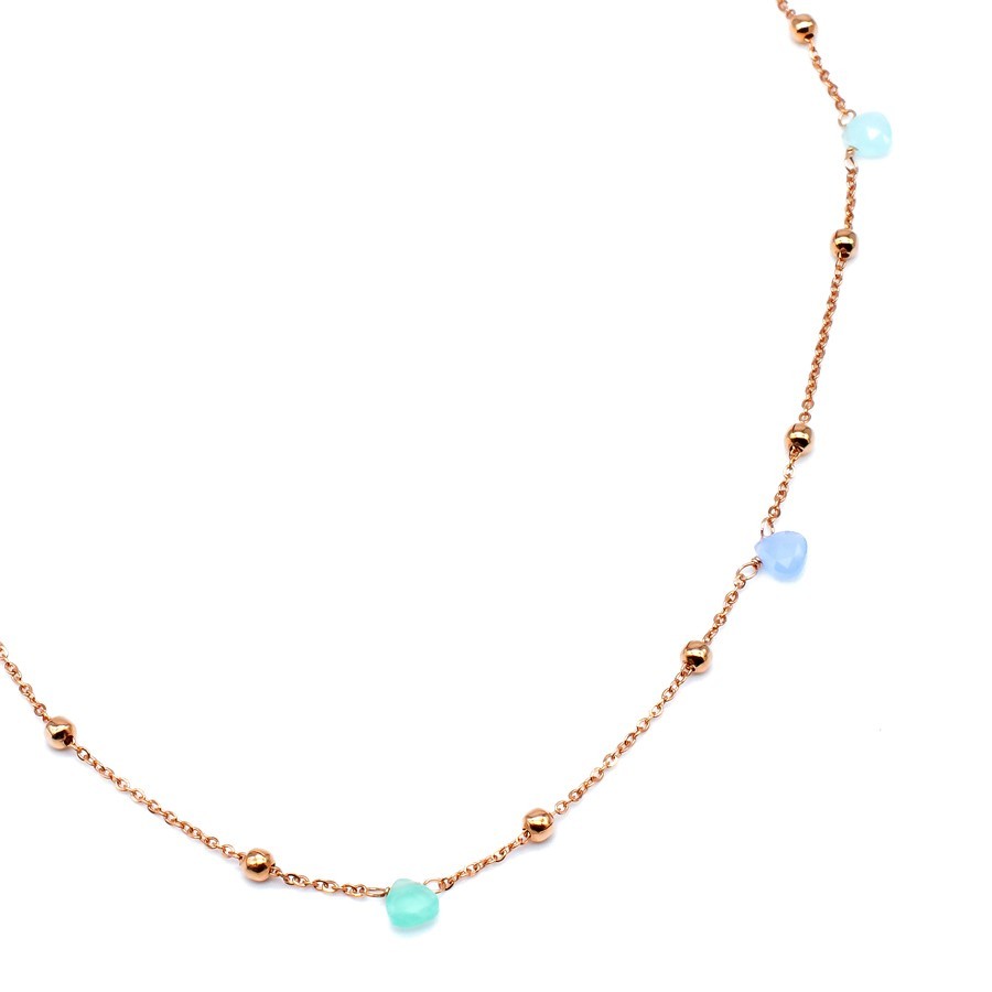 Feine Kette in Roségold mit bunten Farbstein-Anhängern.