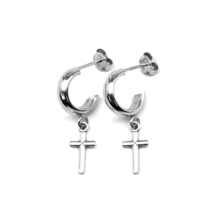Silber Creolen mit Kreuzanhänger – Stilvoller Ohrschmuck